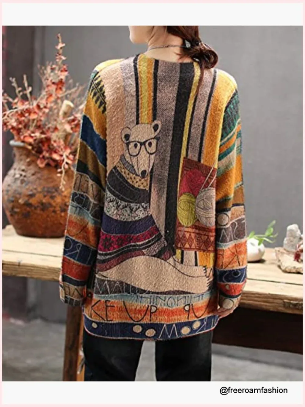 Graphic Printed Oversized Pullover Sweater Snowman Design